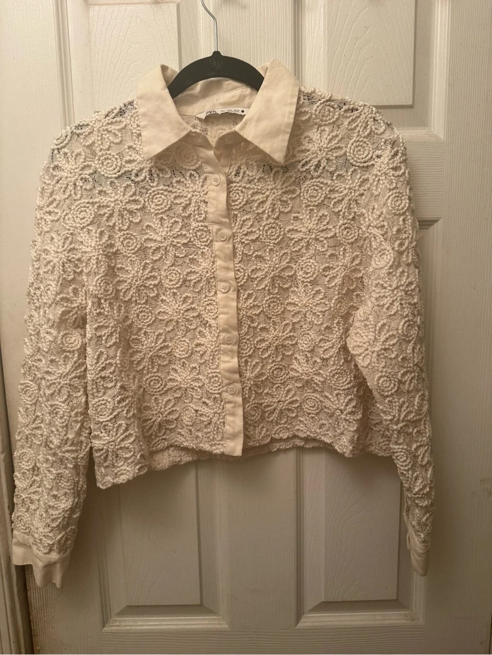 Cream Lace Button-Front Women's Top